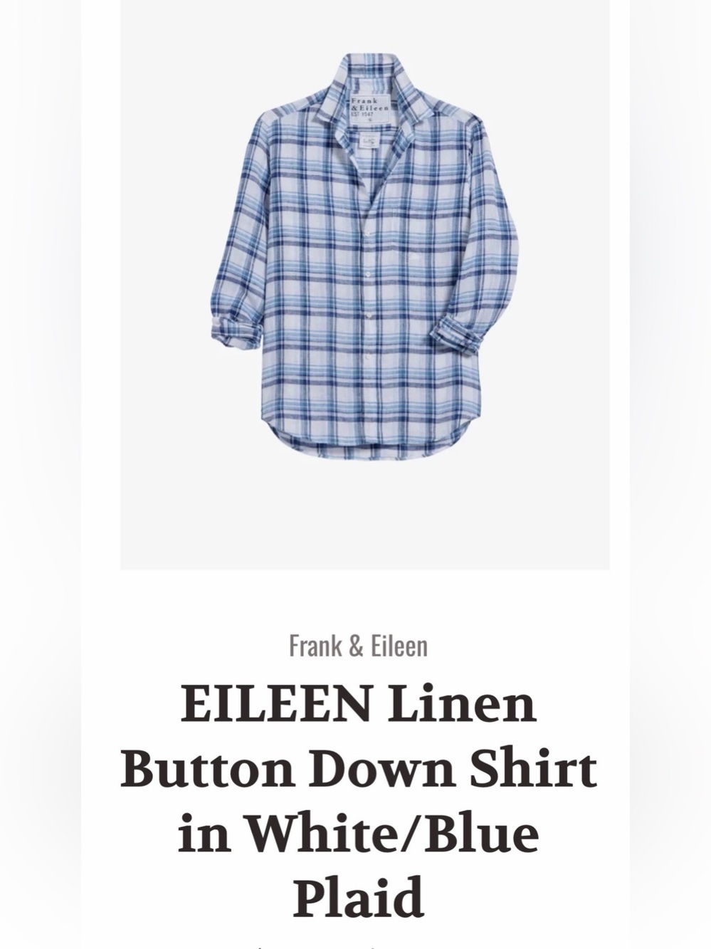 Frank & Eileen White Linen Button-Down Shirt with Blue Check